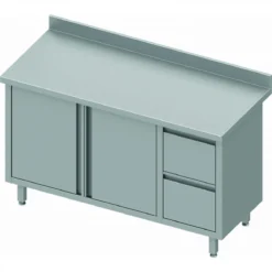 Table Armoire Inox Adossée - 2 Portes Battantes & Tiroirs - Gamme 600...