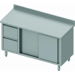 Table Armoire Inox Adossée - Porte Coulissante & 2 Tiroirs - Gamme 60...