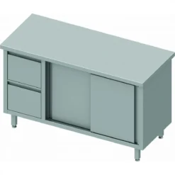 Table Armoire Inox - Porte Coulissante & 2 Tiroirs - Gamme 600 - Stalg...