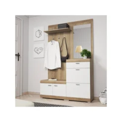 Thea - Meuble D'entrée - Bois Et Blanc - 135 Cm - Style Scandinave
