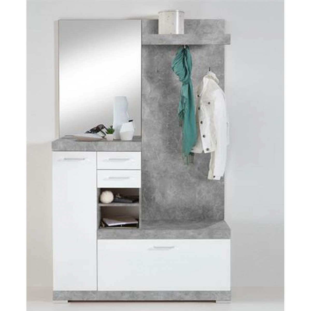 Vestiaire Compact Avec Miroir Coloris Gris Béton LA/blanc Brillant - ...