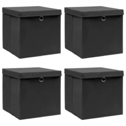 VidaXL Boîtes De Rangement Avec Couvercle 4 Pcs Noir 32x32x32 Cm Tiss...