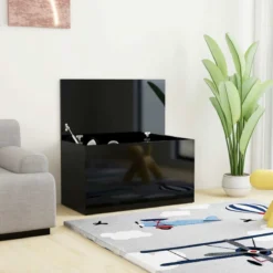 VidaXL Coffre De Rangement Noir Brillant 84x42x46 Cm Bois D'ingénieri...